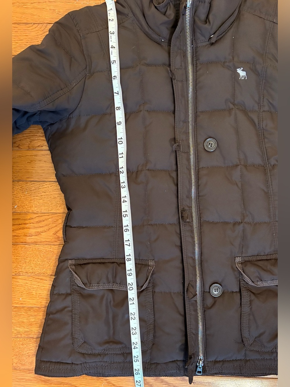Abercrombie & Fitch Vintage Y2K Women L Brown Down Puffer Jacket w Faux Fur Hood - Picture 15 of 16
